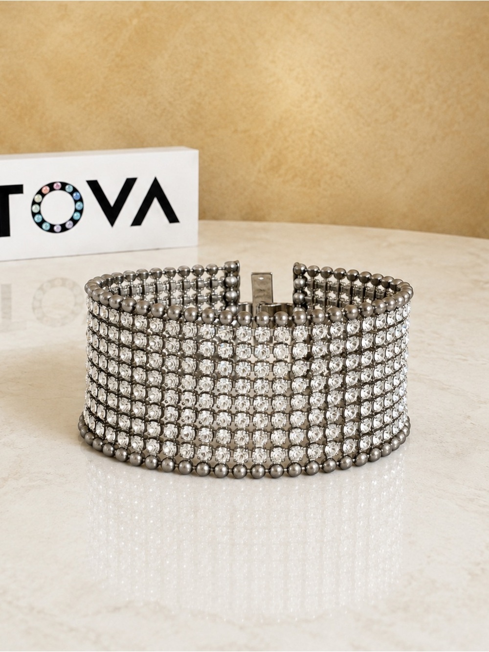 TOVA Cindy Cuff multi 10 row sparking crystal finished w/ 2 mini beaded strands